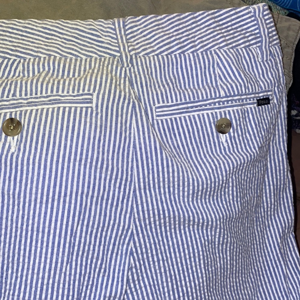 Striped polo pants navy and white
